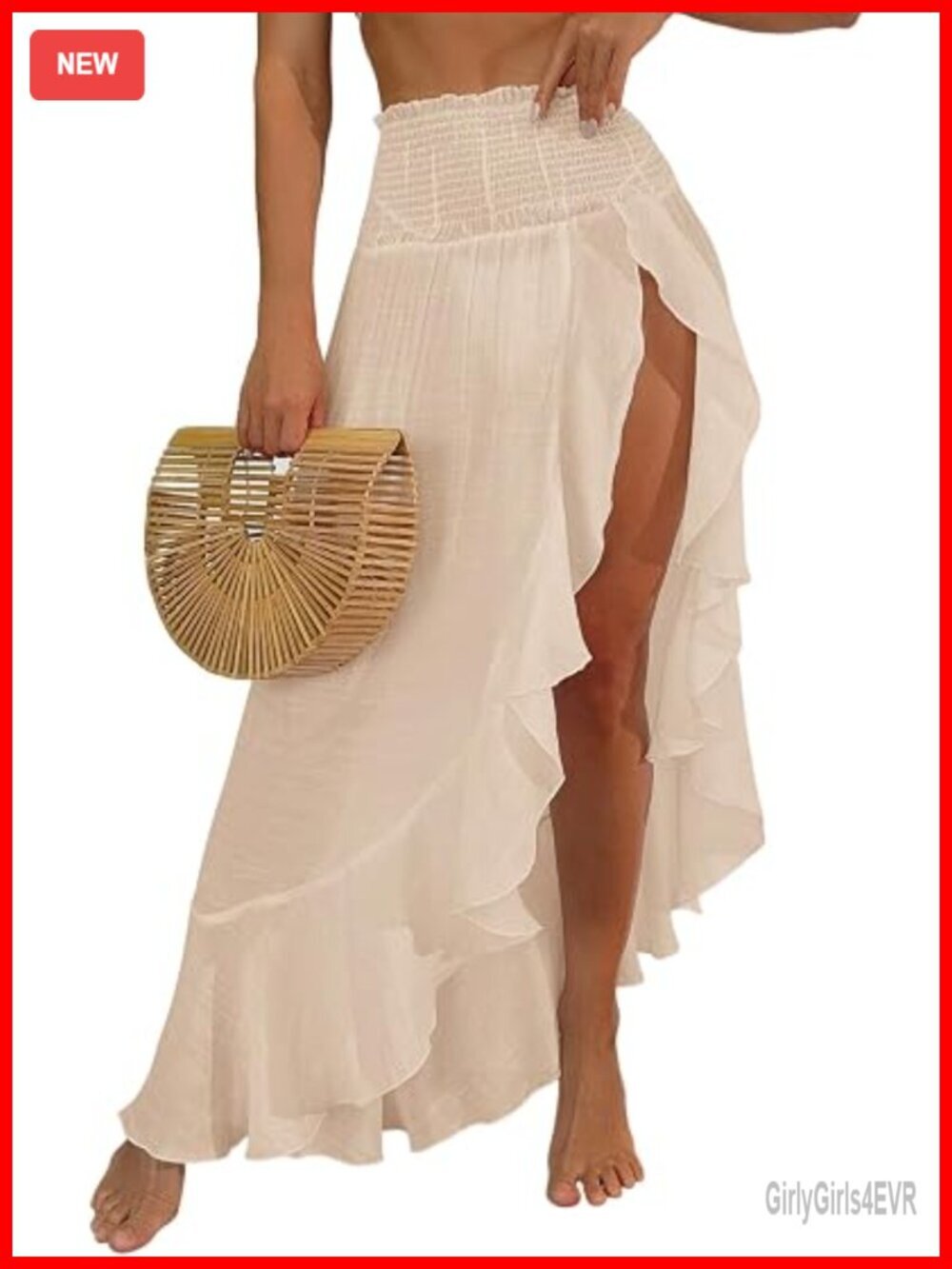 Slit to Thigh High Slit Swimsuit Coverup Flowy Maxi Skirt See-Through